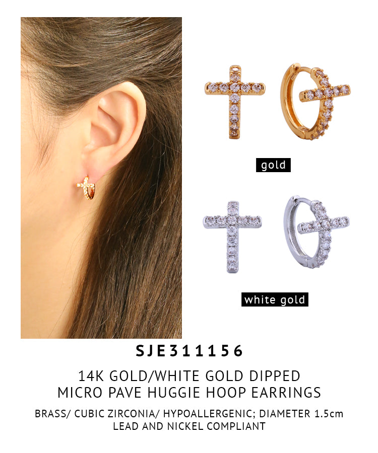 14K Gold Dipped Micro Pave Huggie Hoop Earrings