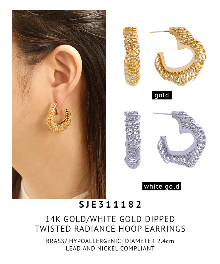 14K Gold Dipped Twisted Radiance Hoop Earrings