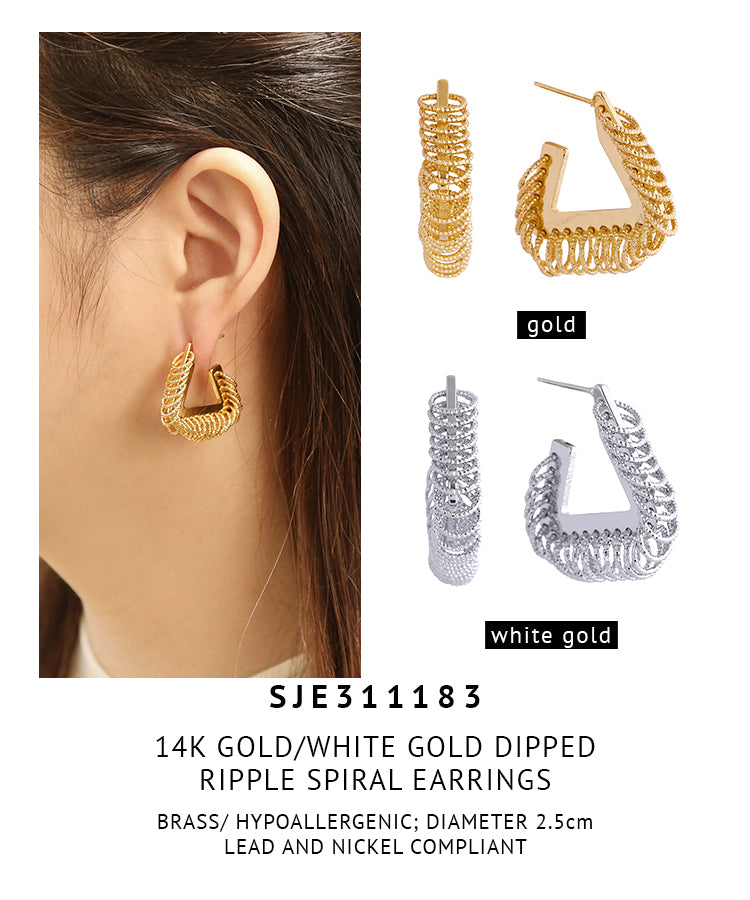 14K Gold Dipped Ripple Spiral Earrings