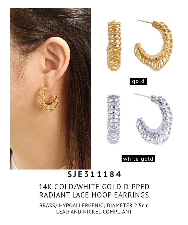 14K Gold Dipped Radiant Lace Hoop Earrings