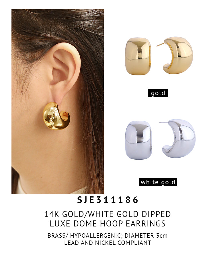 14K Gold Dipped Luxe Dome Hoop Earrings