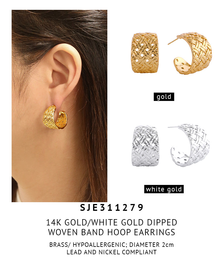 14K Gold Dipped Woven Band Hoop Earrings
