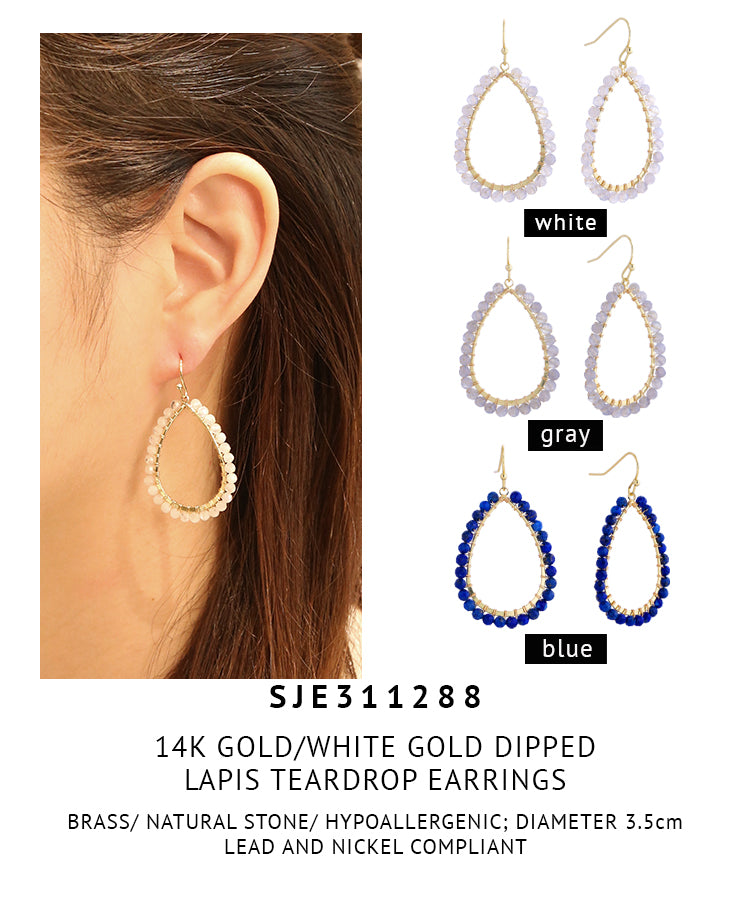 14K Gold Dipped Lapis Teardrop CZ Earrings
