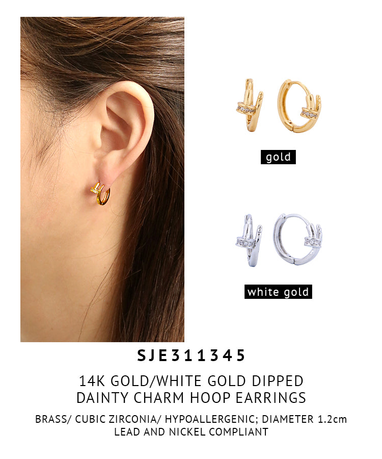 14K Gold Dipped Dainty Charm Hoop Earrings