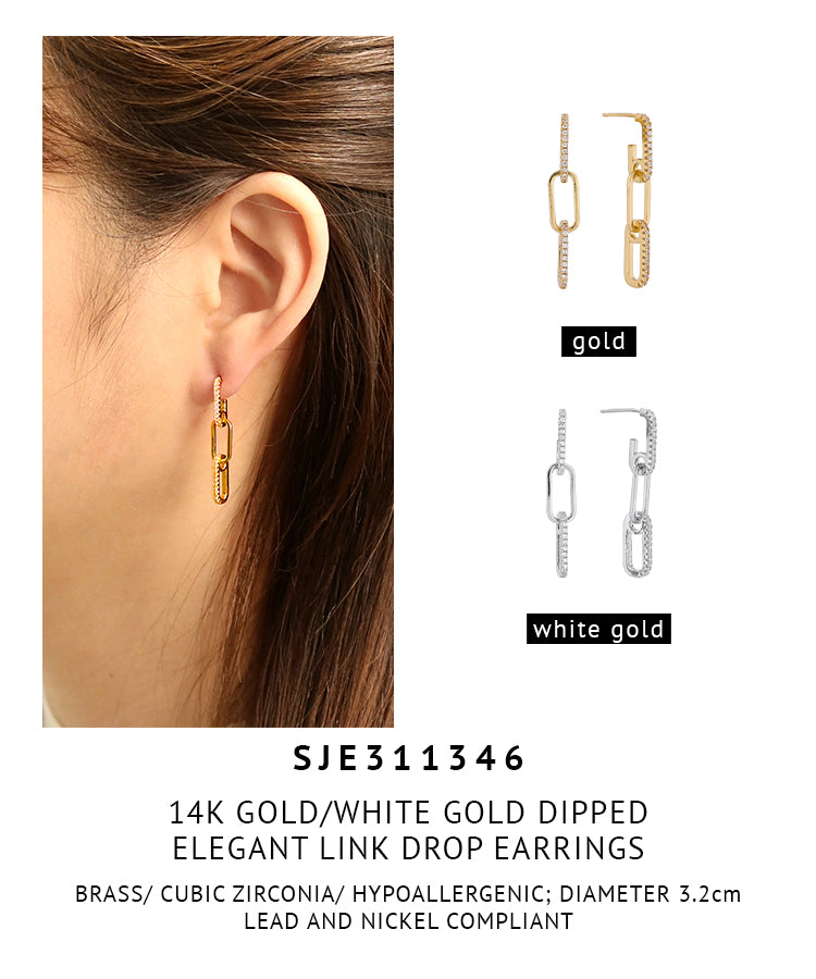14K Gold Dipped Elegant Link Drop Earrings