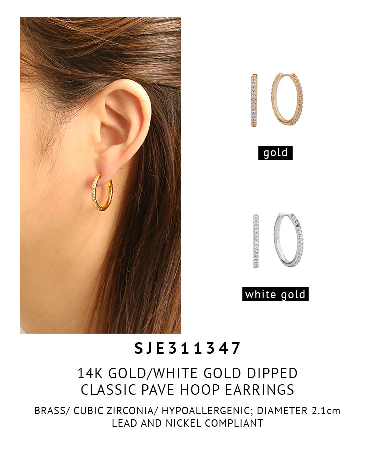 14K Gold Dipped Classic Pave Hoop Earrings