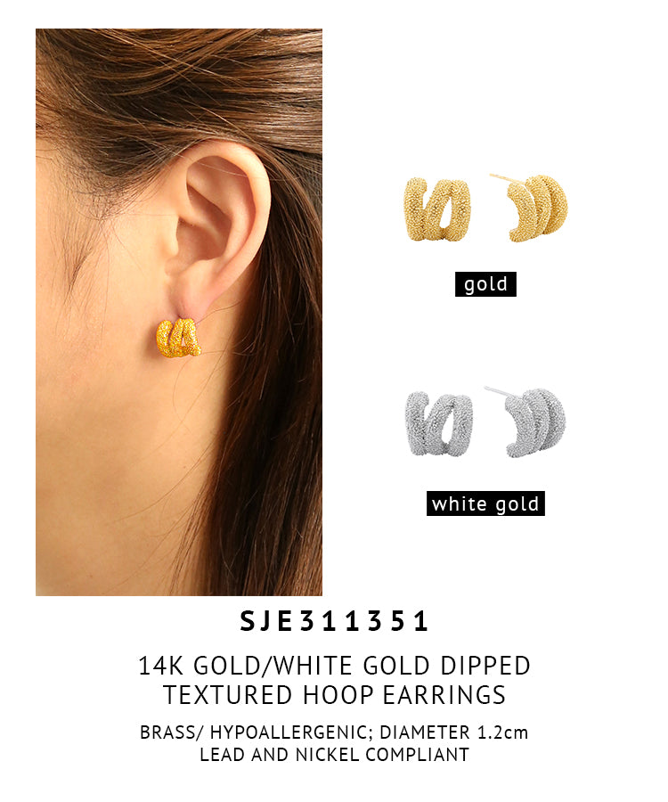 14K Gold Dipped Textured Hoop Earrings