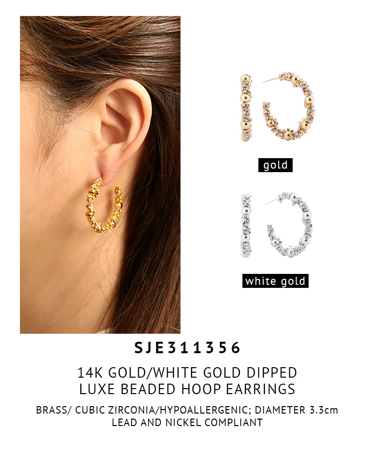 14K Gold Dipped Luxe Beaded Hoop Earrings