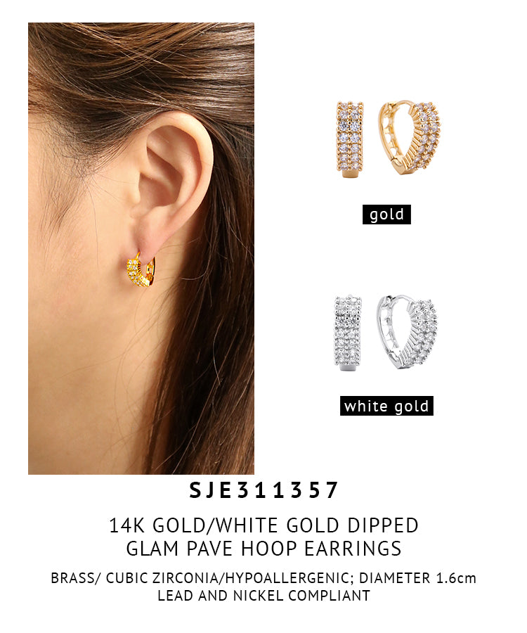 14K Gold Dipped Glam Pave Hoop Earrings