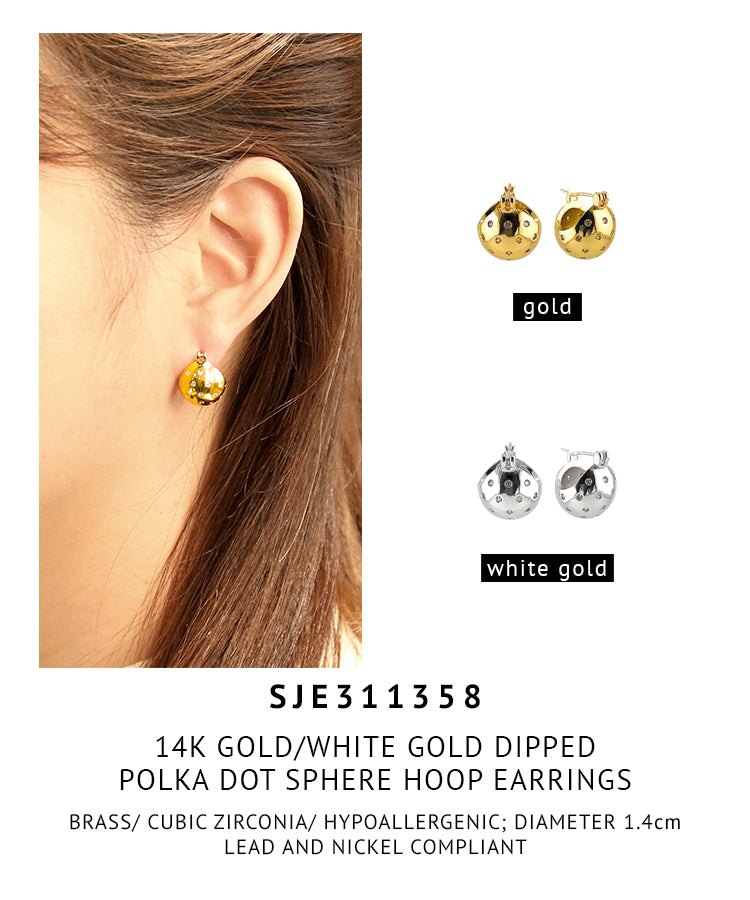 14K Gold Dipped Polka Dot Sphere Hoop Earrings