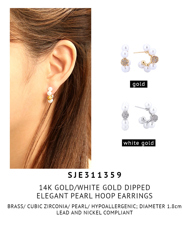 14K Gold Dipped Elegant Pearl Hoop Earrings