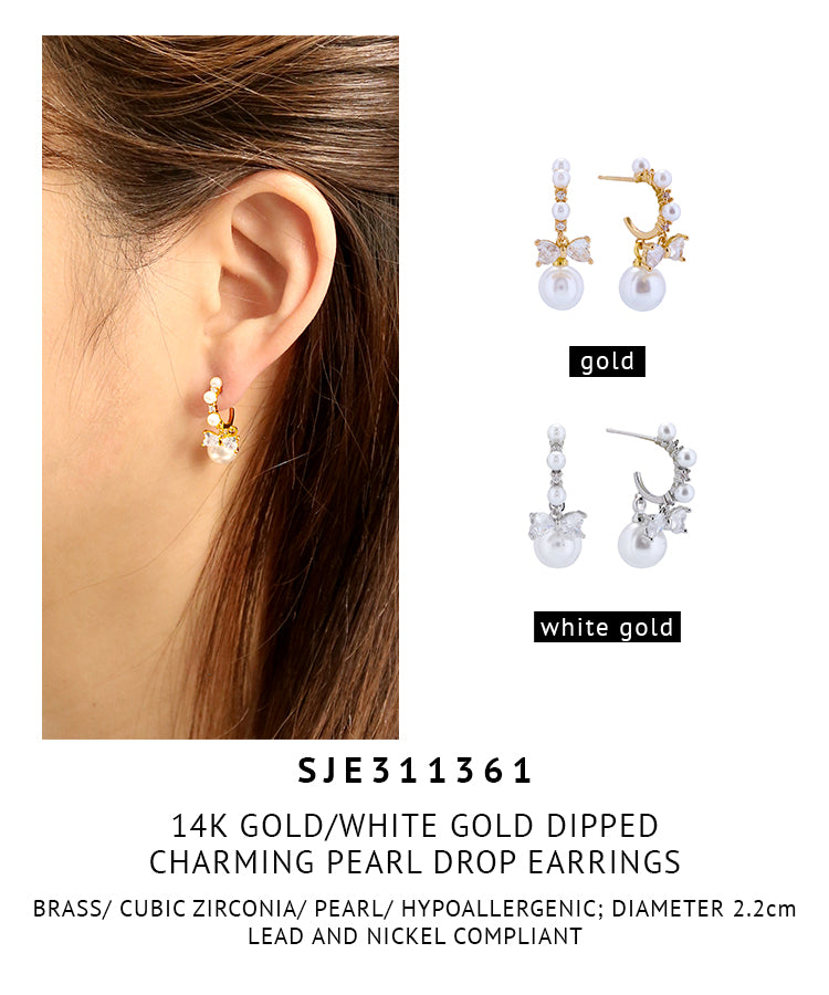 14K Gold Dipped Charming Pearl Drop Earrings