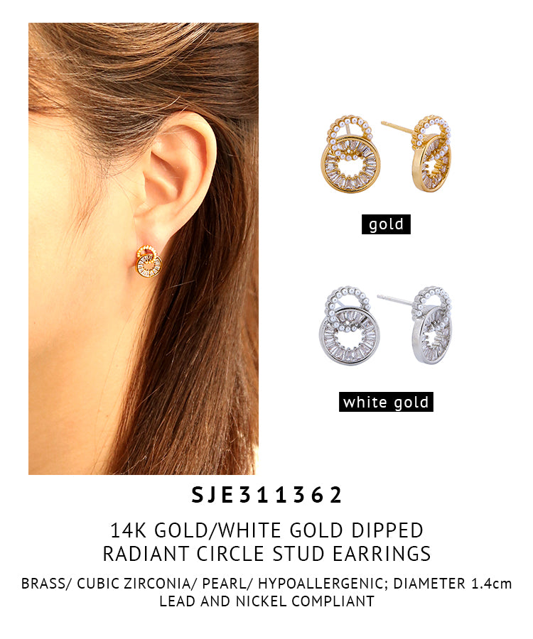 14K Gold Dipped Radiant Circle Stud Earrings