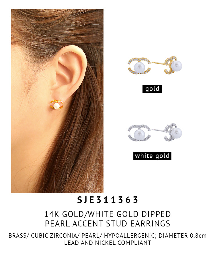 14K Gold Dipped Pearl Accent Stud Earrings