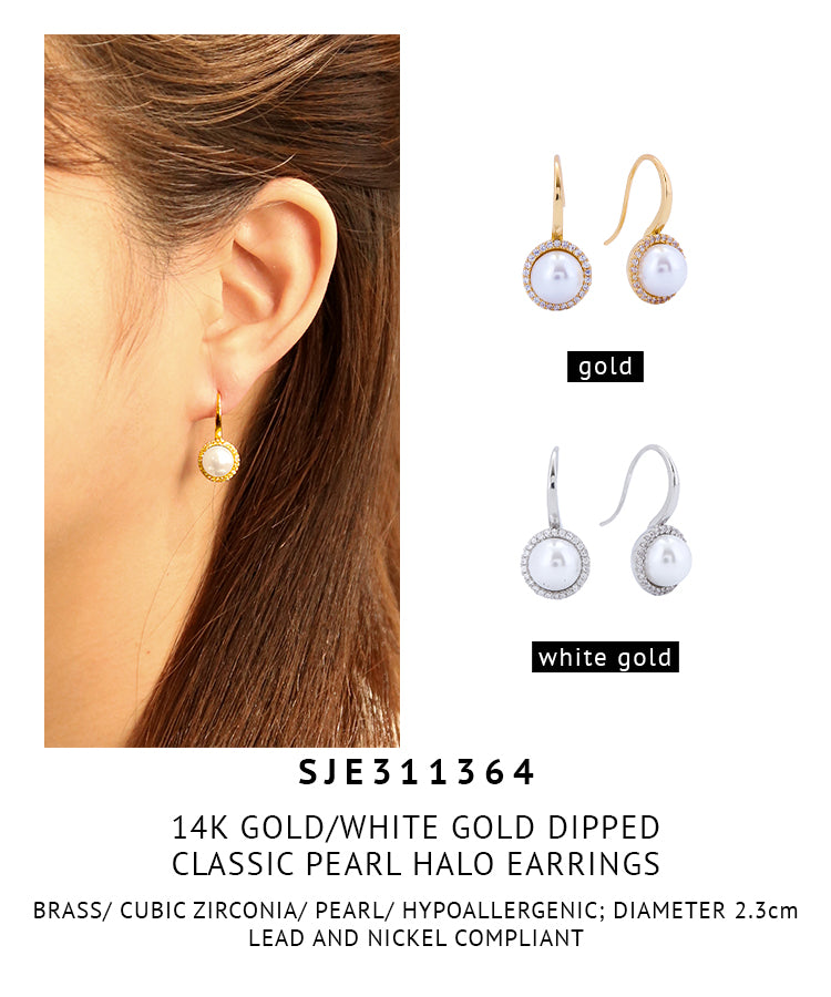 14K Gold Dipped Classic Pearl Halo Earrings