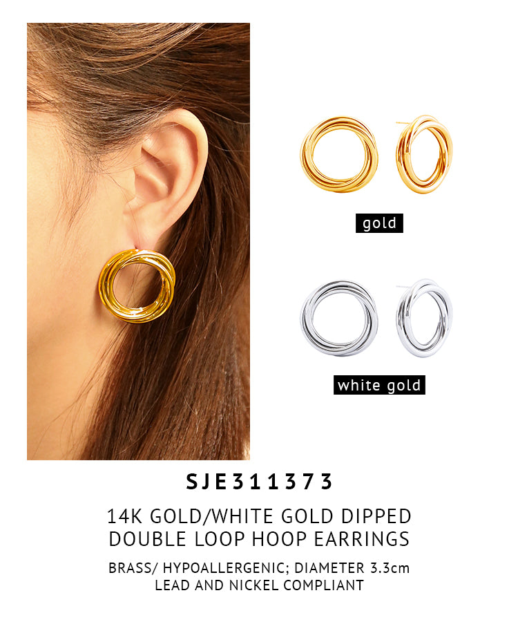 14K Gold Dipped Double Loop Hoop Earrings