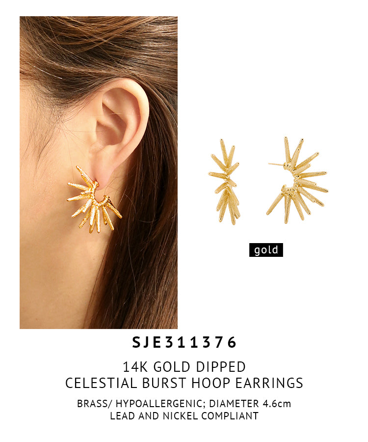 14K Gold Dipped Celestial Burst Hoop Earrings