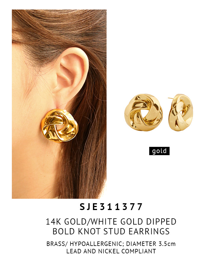 14K Gold Dipped Bold Knot Stud Earrings
