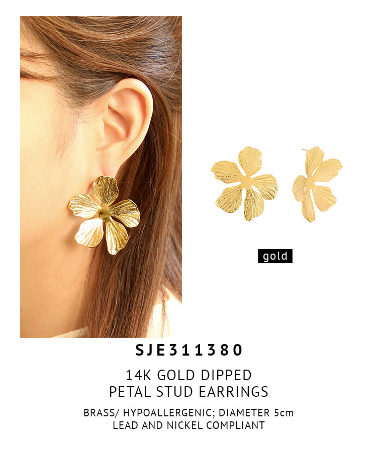 14K Gold Dipped Petal Stud Earrings
