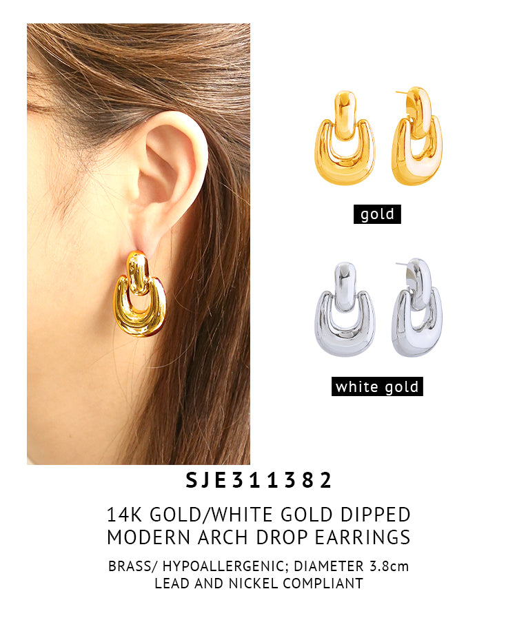 14K Gold Dipped Modern Arch Drop Earrings
