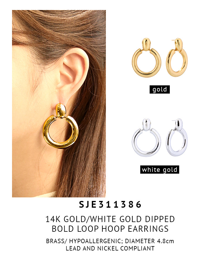 14K Gold Dipped Bold Loop Hoop Earrings