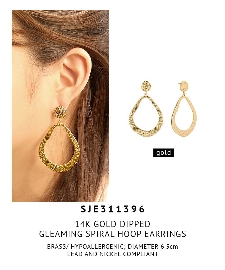 14K Gold Dipped Gleaming Spiral Hoop Earrings
