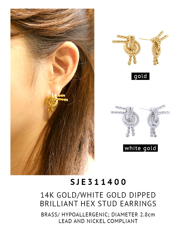 14K Gold Dipped Brilliant Hex Stud Earrings