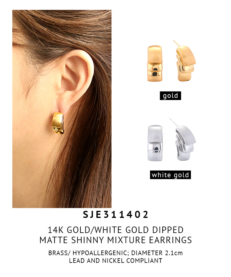 14K Gold Dipped Matte Shinny Mixture Earrings
