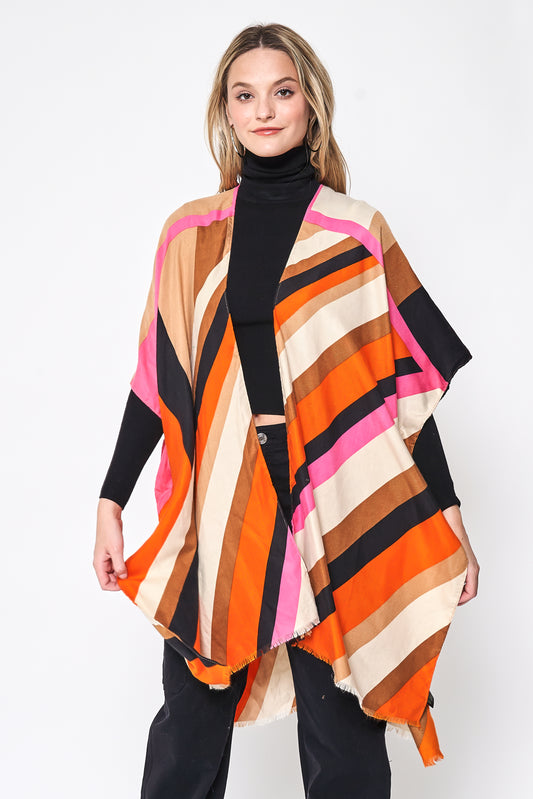 Multi Color Stripe Print Kimono