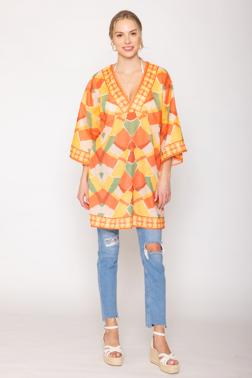 Geometric Print Poncho