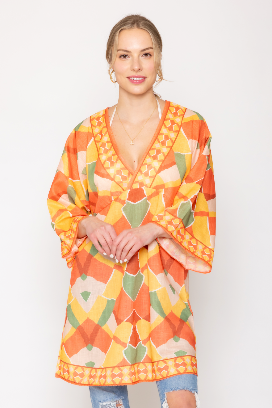 Geometric Print Poncho