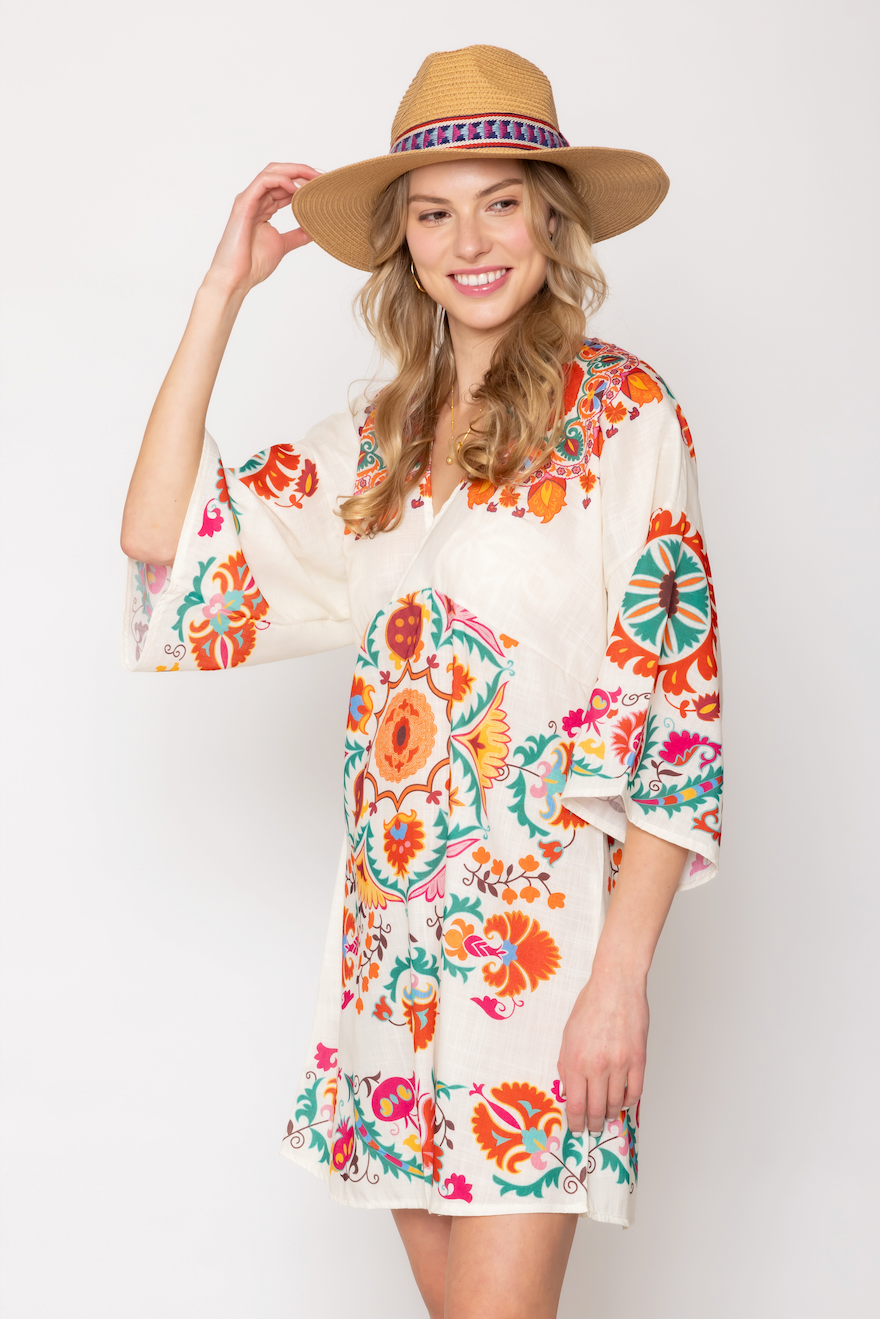 Floral Boho Print Poncho
