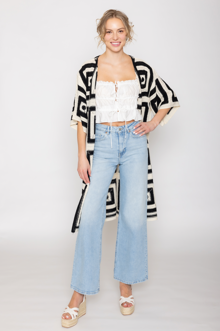 Square Pattern Crochet Cardigan