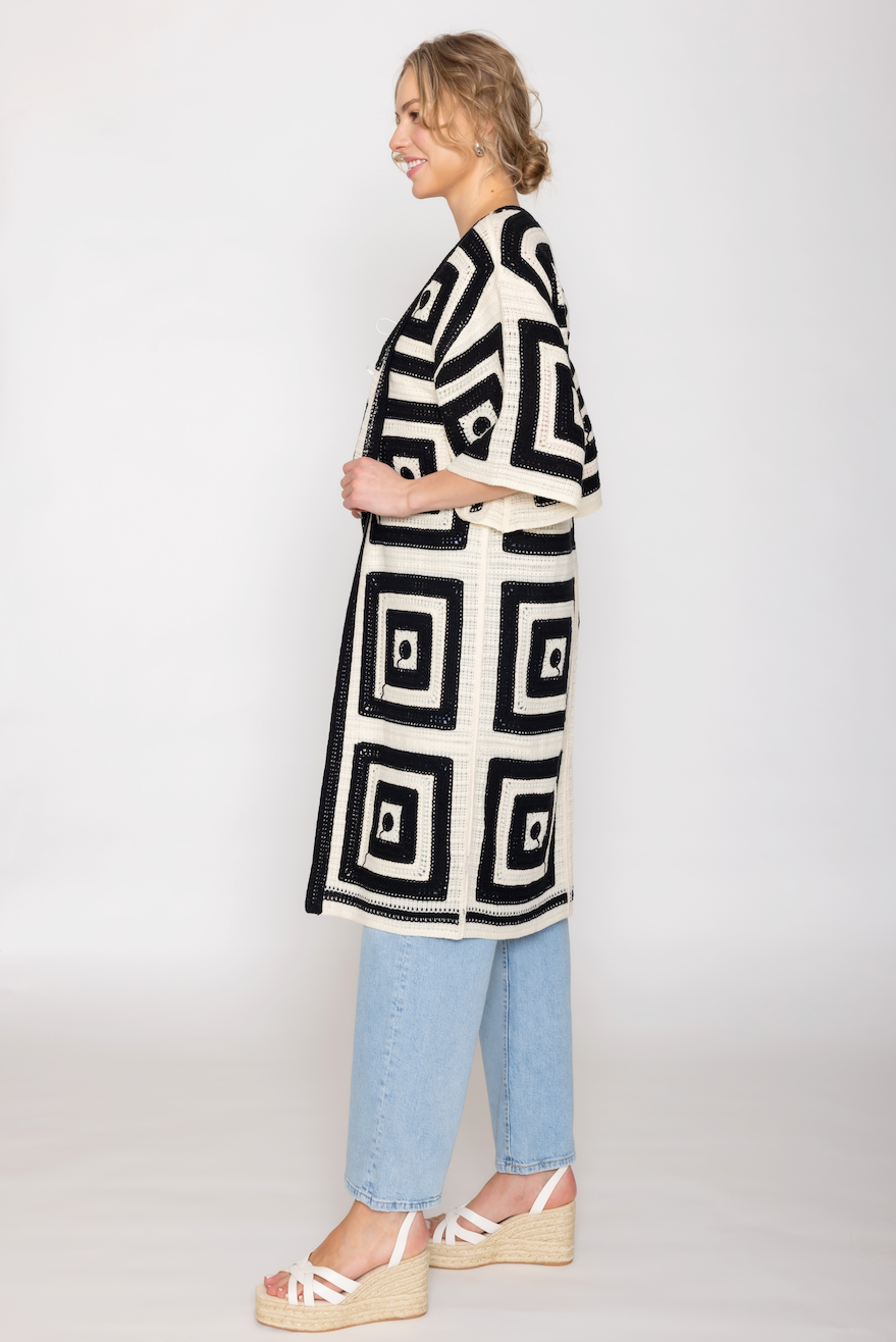 Square Pattern Crochet Cardigan