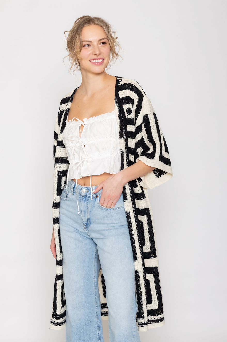 Square Pattern Crochet Cardigan