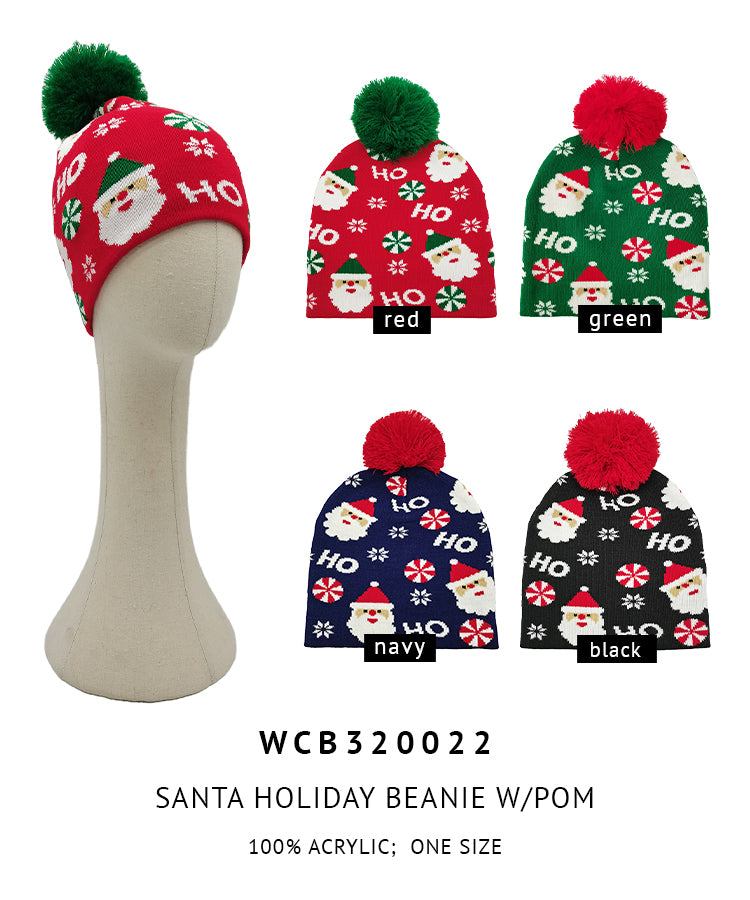 Santa Holiday Pom Beanie