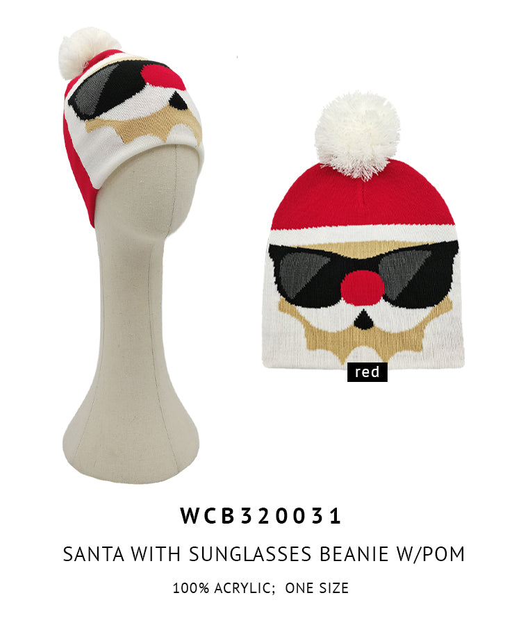 Santa With Sunglasses Holiday Pom Beanie