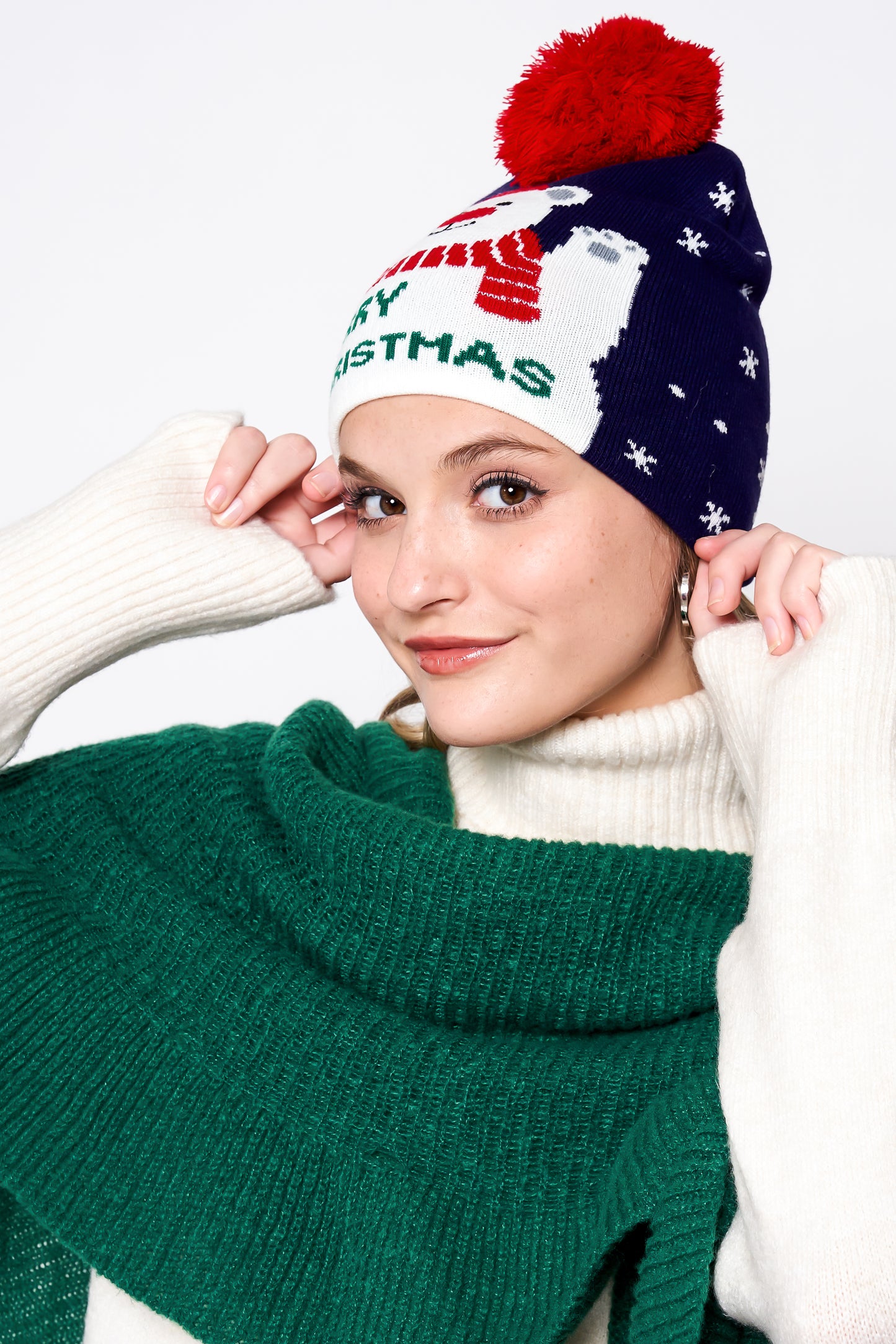 Merry Christmas Bear Pom Beanie