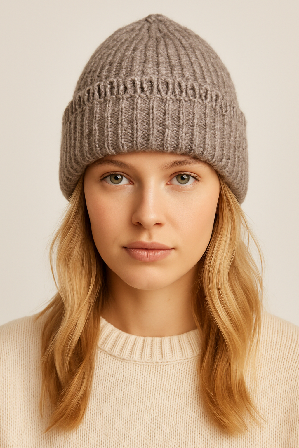 Chunky Ribbed Knit Beanie with Loop Trim