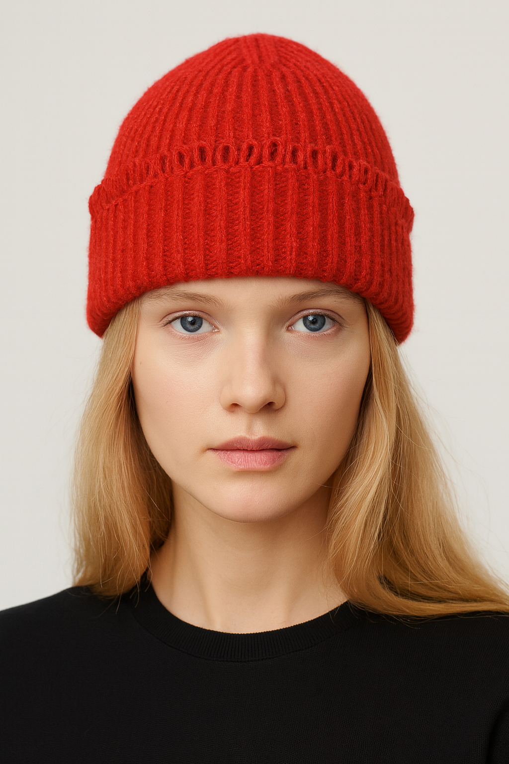Chunky Ribbed Knit Beanie with Loop Trim