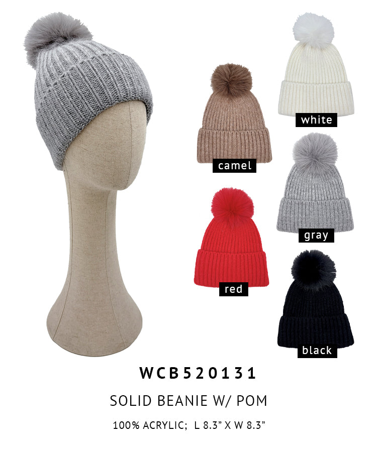 Solid Beanie with Pom
