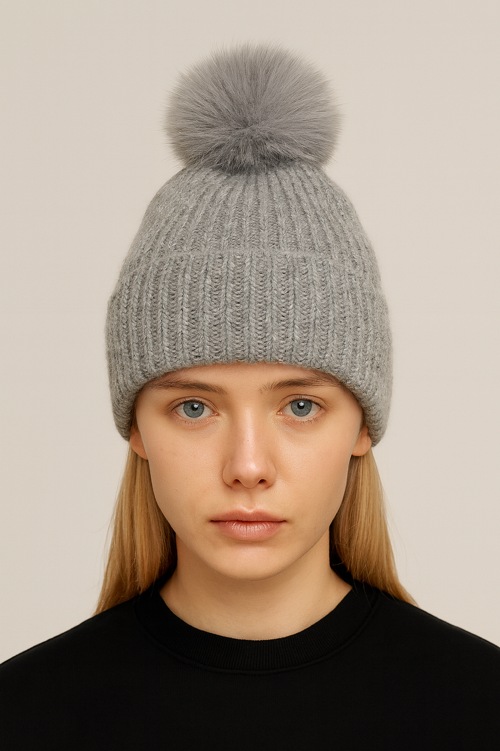 Solid Beanie with Pom