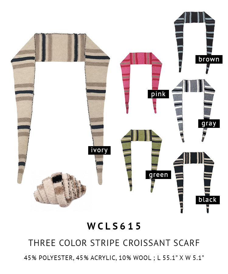 Three Color Stripe Croissant Scarf