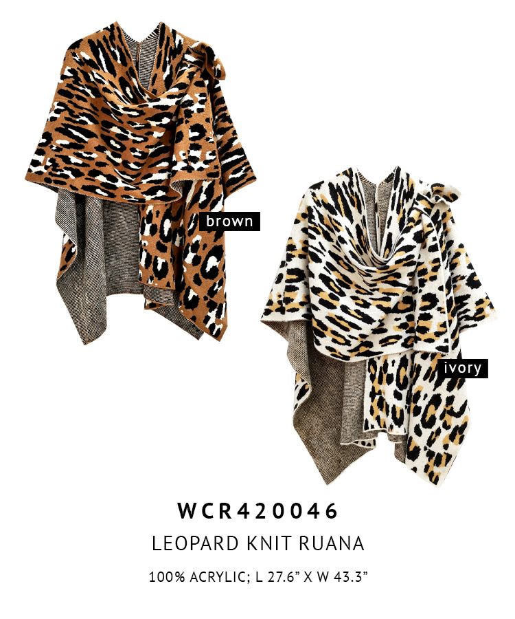 Leopard Knit Ruana with Shoulder Strap