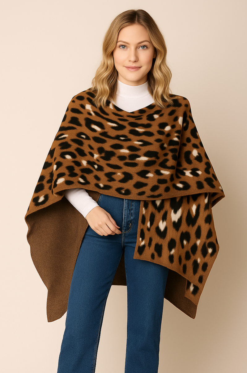 Leopard Knit Ruana with Shoulder Strap