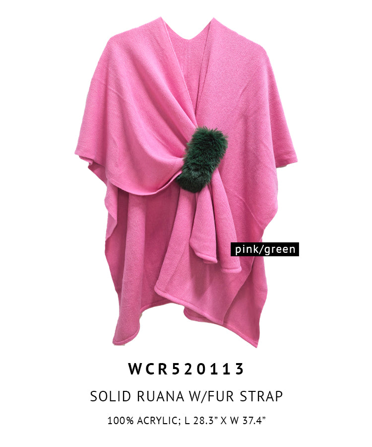 Solid Ruana with Fur Strap