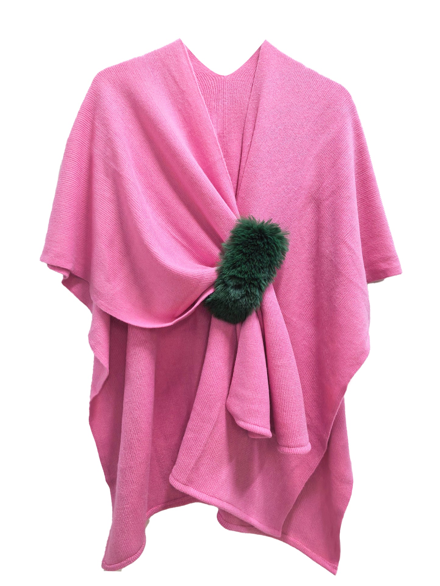 Solid Ruana with Fur Strap
