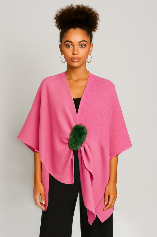 Solid Ruana with Fur Strap
