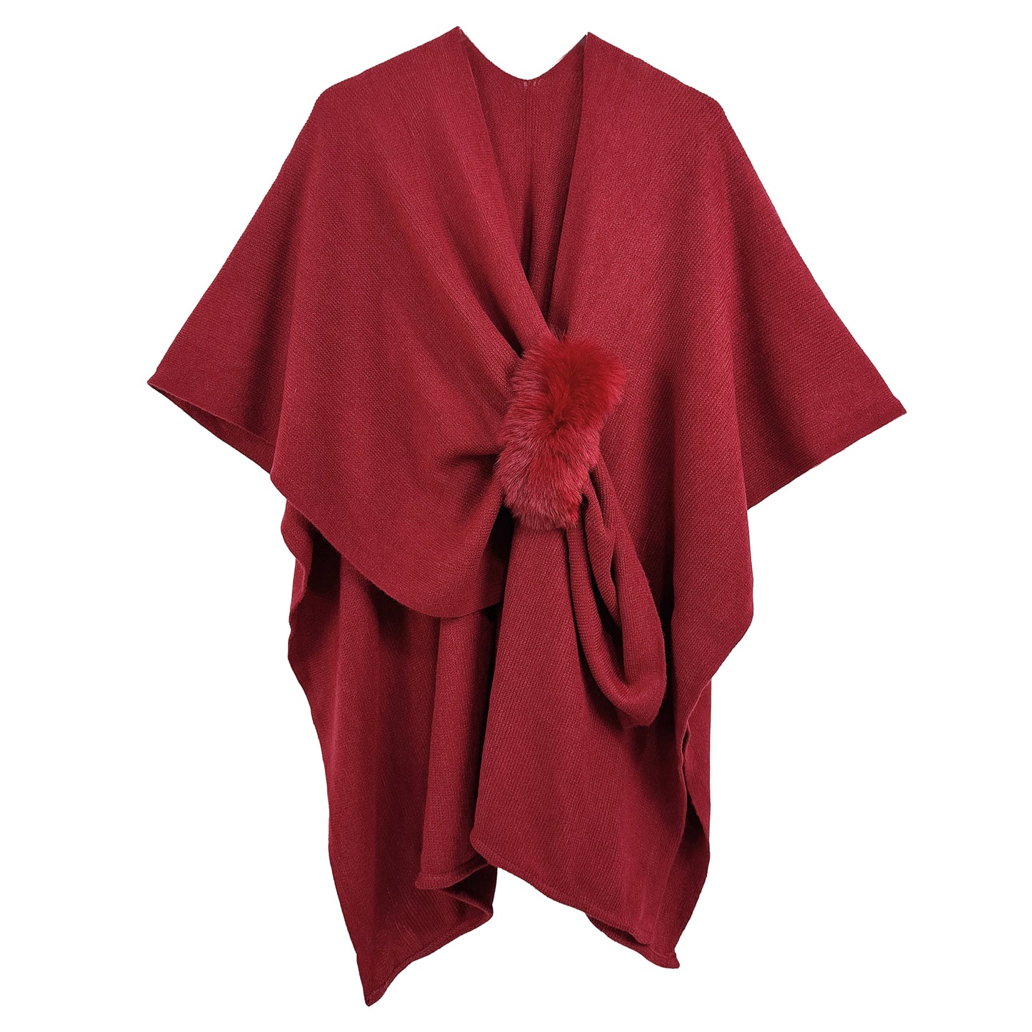 Solid Ruana with Fur Strap