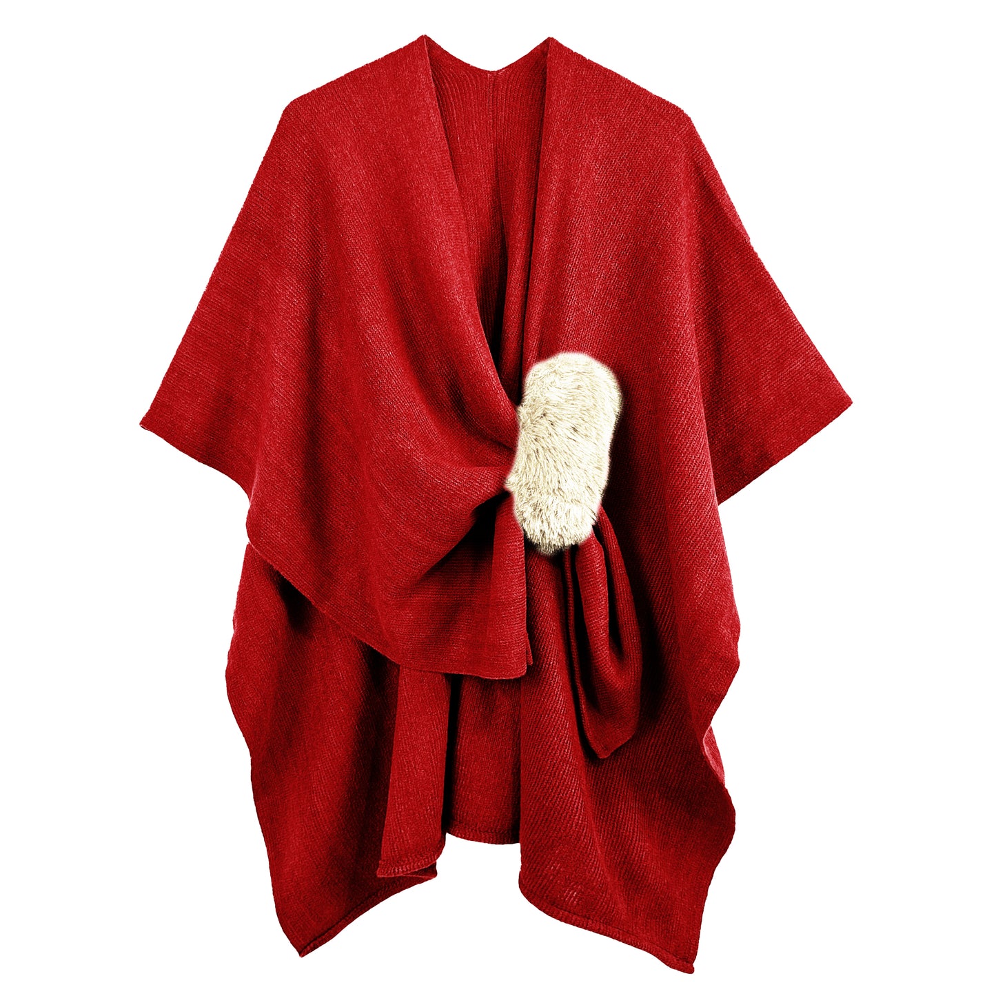Solid Ruana with Fur Strap